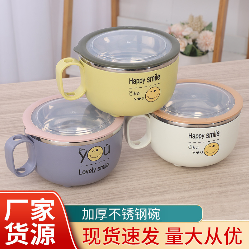 Stainless Steel Noodle Bowl Student Dormitory Large Capacity Insulation Lunch Box Round Noodle Bowl Portable Noodle Soup Bowl with Lid