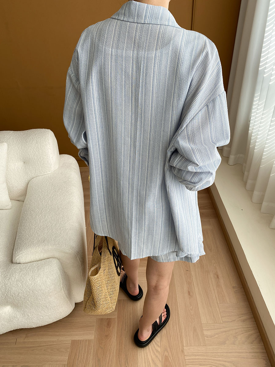 French Texture Stripe Collision Shirt Leg Shorts Two Piece