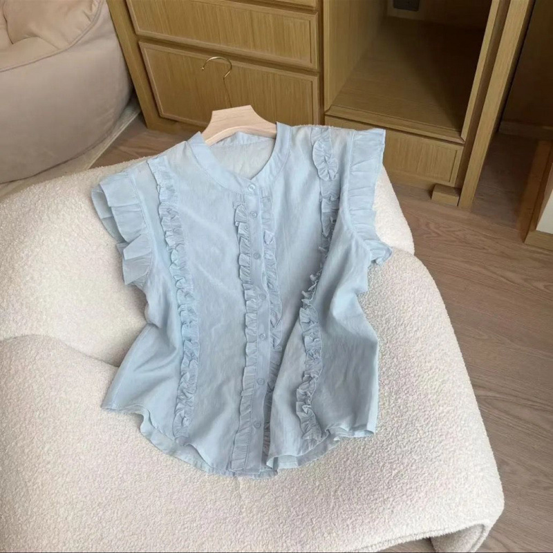 韓国風の女性用耳介フライングスリーブシャツ、ハイエンド、軽い贅沢、年齢軽減、スタイリッシュ、スリム、ファッショナブルな小さなフレグランストップ|undefined