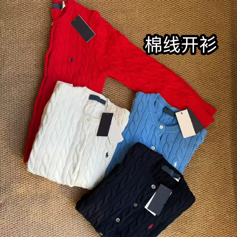 Pl Raff Classic Cotton Twisted Cardigan Pony Embroidery Hemp Flower Knitted Cardigan Round Neck Versatile Knitted Cardigan