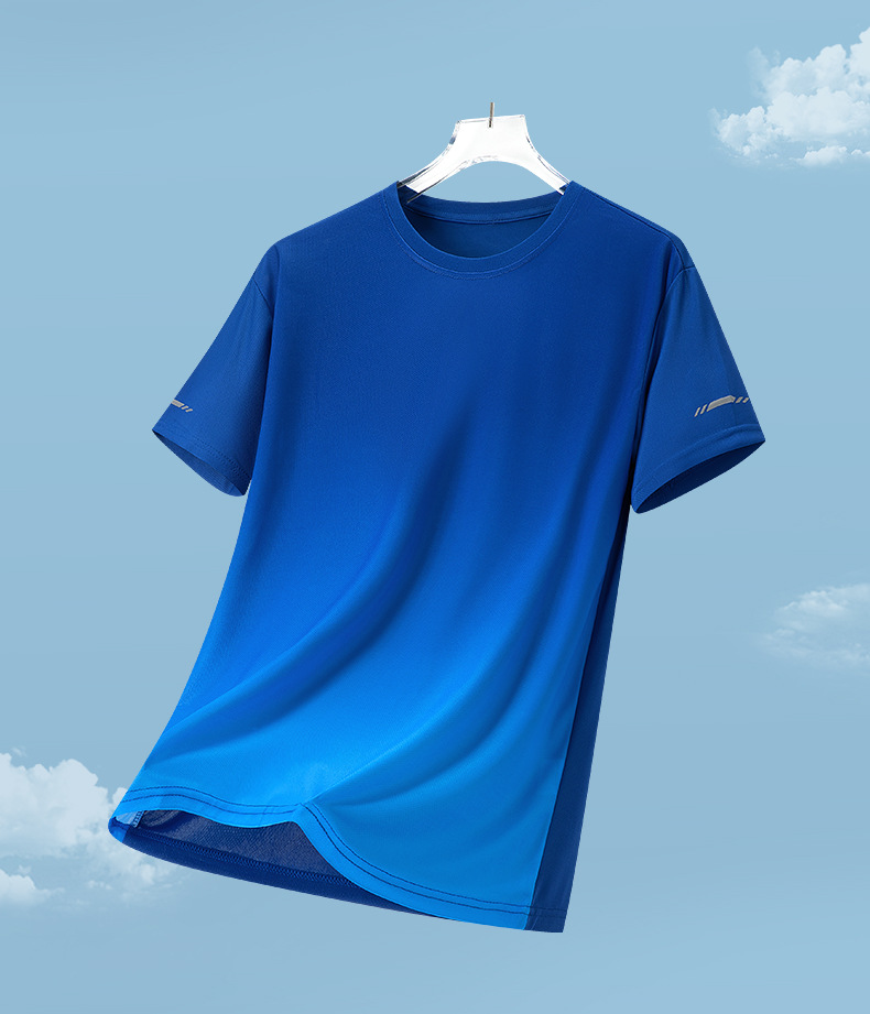 Abbigliamento da uomo T-shirt da uomo in maglia di seta ghiacciata ad asciugatura rapida, taglia grande, ampia, stampa sfumata, asciugatura rapida, scollo rotondo, traspirante, manica corta_voghion.com