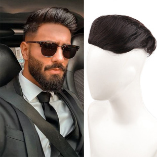 Cross-Border Foreign Trade Wig Piece for Men, One Piece, Three-Card Real Hair Replacement Piece, Hair Extension Piece 18*16cm Breathable Inner Mesh