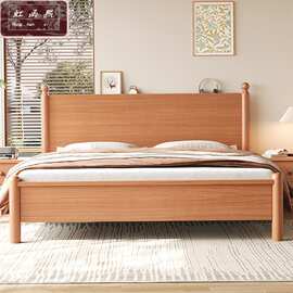 中古风实木床樱桃色小户型1.2米原木双人1.8米侧开高箱储物箱体床