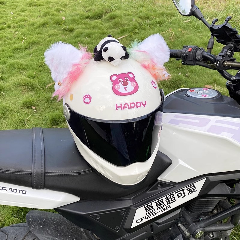 Cute Colorful Fluffy White Cat Ear Helmet Accessories Detachable Motorcycle