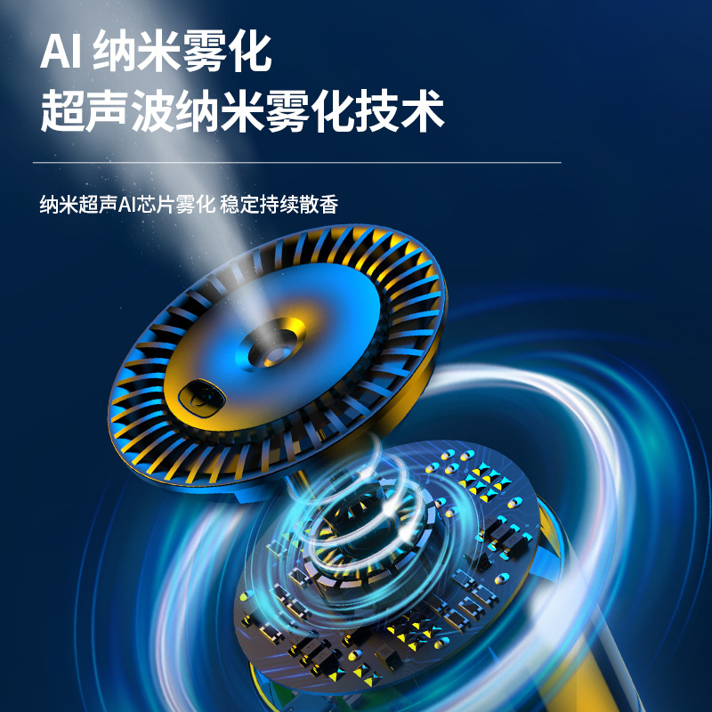 Nuevo Difusor de Aroma Inteligente con IA para Coche, con Ajuste de Tres Niveles y Luz, Humidificador para Coche, Adorno Difusor de Aroma para Asiento.