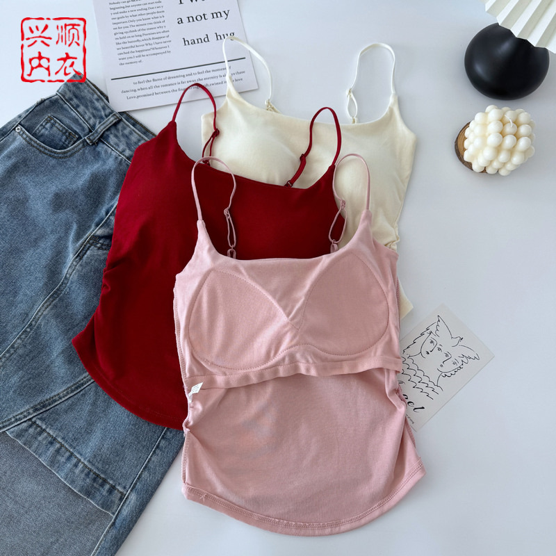 夏季純欲百搭吊帶小背心女外穿帶胸墊固定杯內搭打底上衣美背抹胸