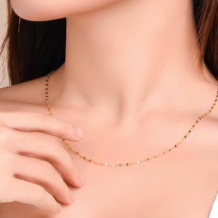 18K Gold Necklace Women's Lip Plain Chain Genuine Au750 Color Gold Simple Versatile Tile Chain Clavicle Chain Manufacturer Wholesale