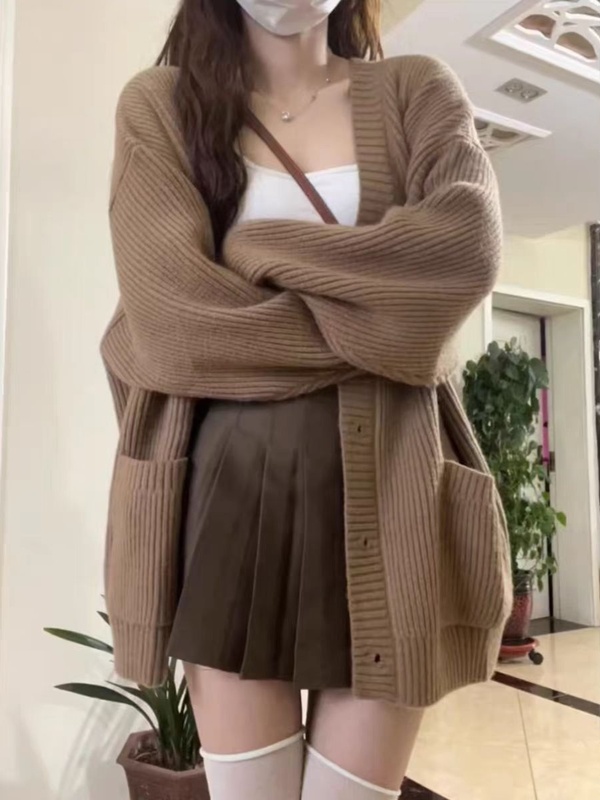 黑色毛衣外套女秋冬2025新款宽松外穿日系慵懒风复古软糯针织开衫|undefined