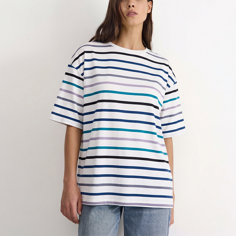 Cross-Border European and American Fashion Striped T-Shirt Women's Clothing 2026 Summer Amazon Foreign Trade T-Shirt Mid-Sleeve Loose Top Cross-Border European and American Fashion Striped T-Shirt Women's Clothing 2026 Summer Amazon Foreign Trade T-Shirt Mid-Sleeve Loose Top