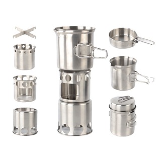 Sumi outdoor stainless steel windproof firewood stove portable camping stove heating stove stove stove set pot suit