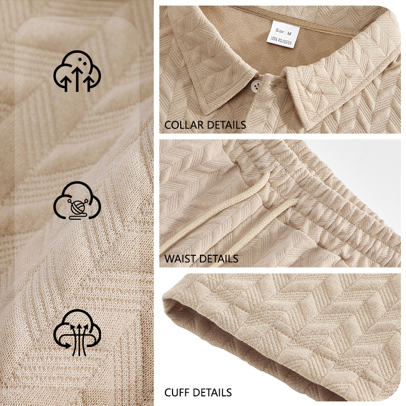 Cross-border nuevo hombre Jacquard Polo verano delgado con solapa cuadrada casual deportivo conjunto de mangas cortas para hombres