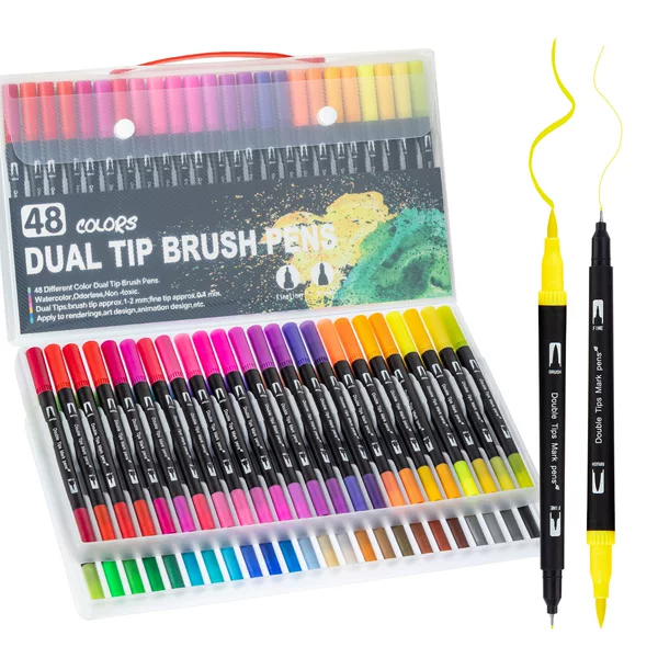 Children's Brush Washable Dirty-free Double-headed Gouline Pen Soft Head Marker Pen Black Rod PVC Box Watercolor Pen suit