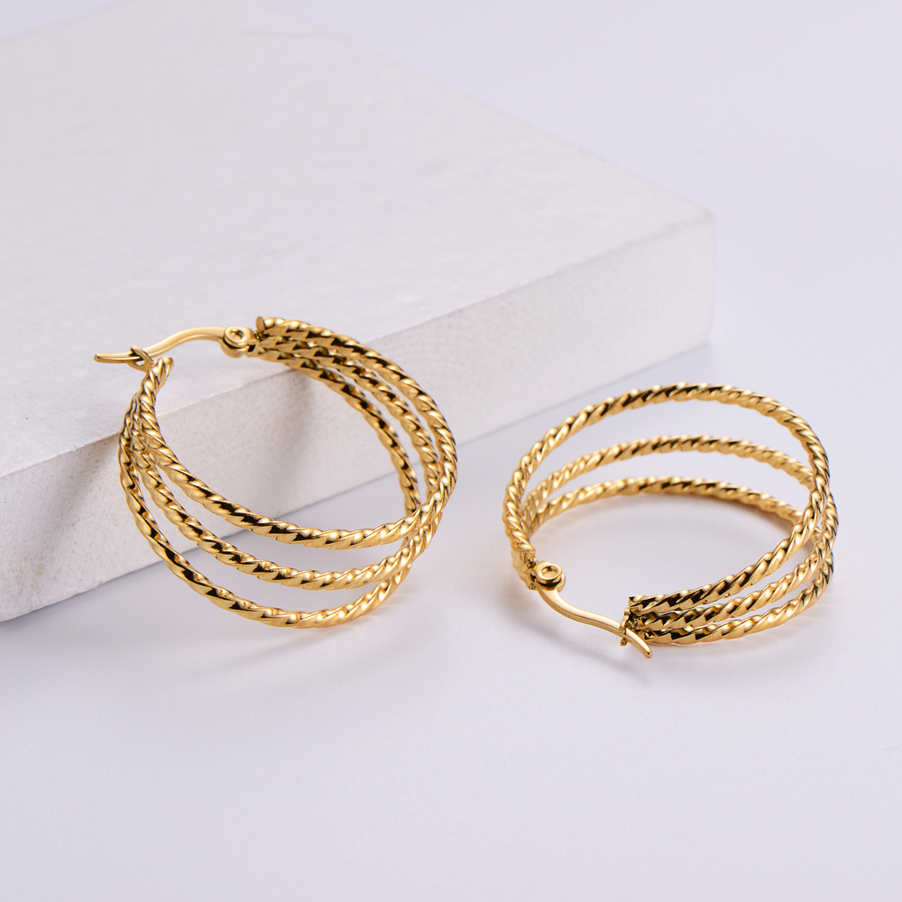 Twist Electroplating Ear Hoop Round Stainless Steel Jewelry
