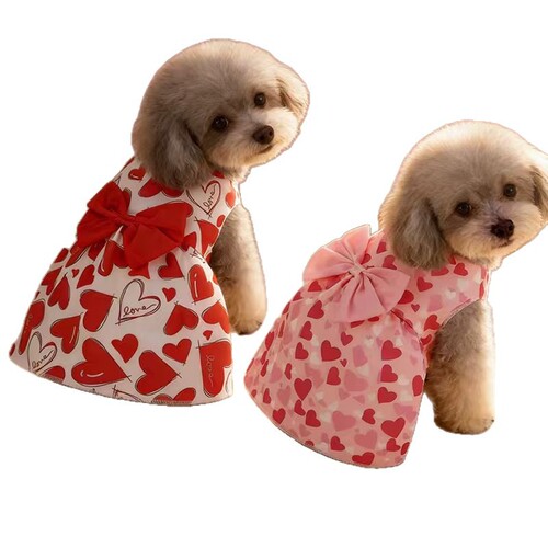 New Valentine's Day pet clothes dog clothes cat love print bow clothes princess style skirt