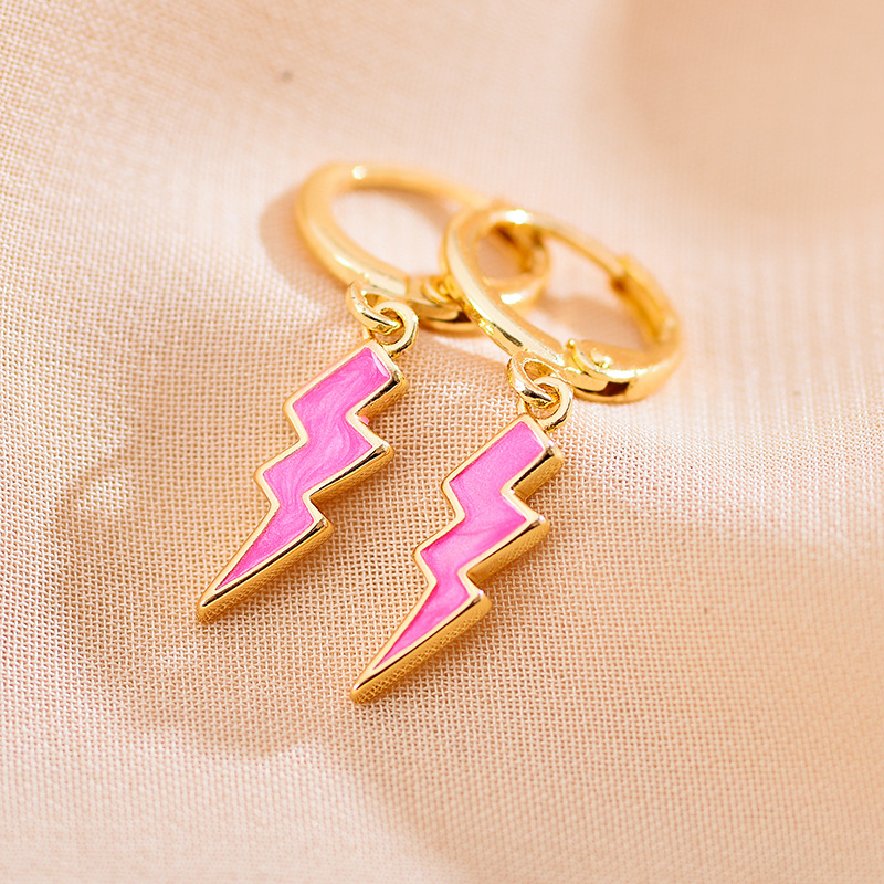 1 Pair Quantity 1 Pair Simple Style Lightning Enamel Copper Gold Plated Drop Earrings