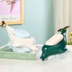 北歐陶瓷海豚香皂盒瀝水衛生間酒店餐廳高檔肥皂盒可愛皂碟托盤