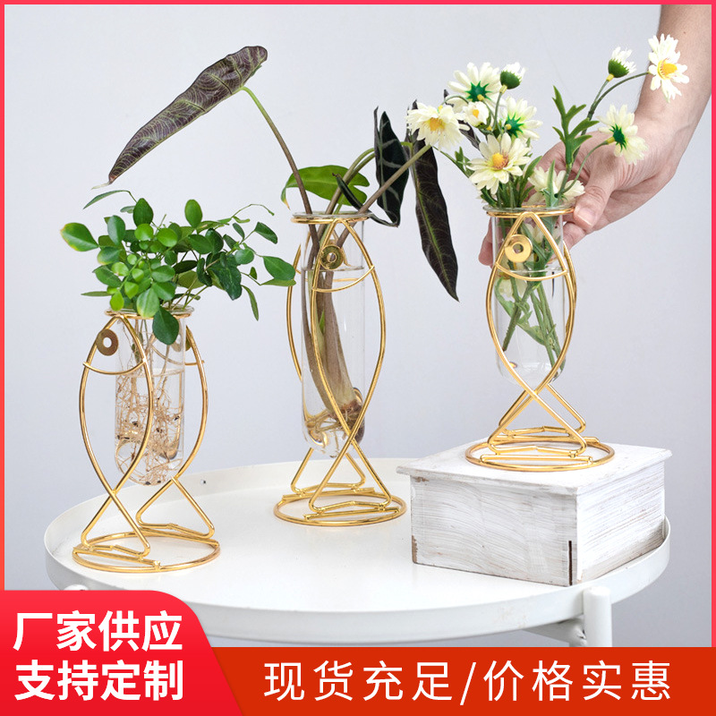 Soporte de flores de hierro metálico, flores artificiales hidropónicas de vidrio, flores eternas, adornos decorativos suaves, florero, arte floral para mesa de comedor y sala de estar.
