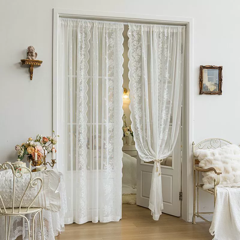 Lace Curtain Korean Style, White, Velcro or Pole/Hook Attachment, Multiple Heights
