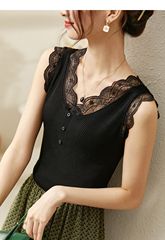 Ice silk bead spring and summer lace splicing inner wear design sexy V-neck knitted small camisole for women