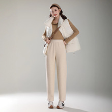 2025流行哈伦裤加绒裤子女款秋直筒九分毛呢烟管裤秋冬保暖休闲裤