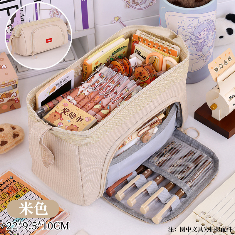 Bolsa de lápiz de ventana transfronteriza tipo barco de gran capacidad caja de papelería portátil de lona de doble capa simple caja de lápiz para estudiantes de primaria y secundaria