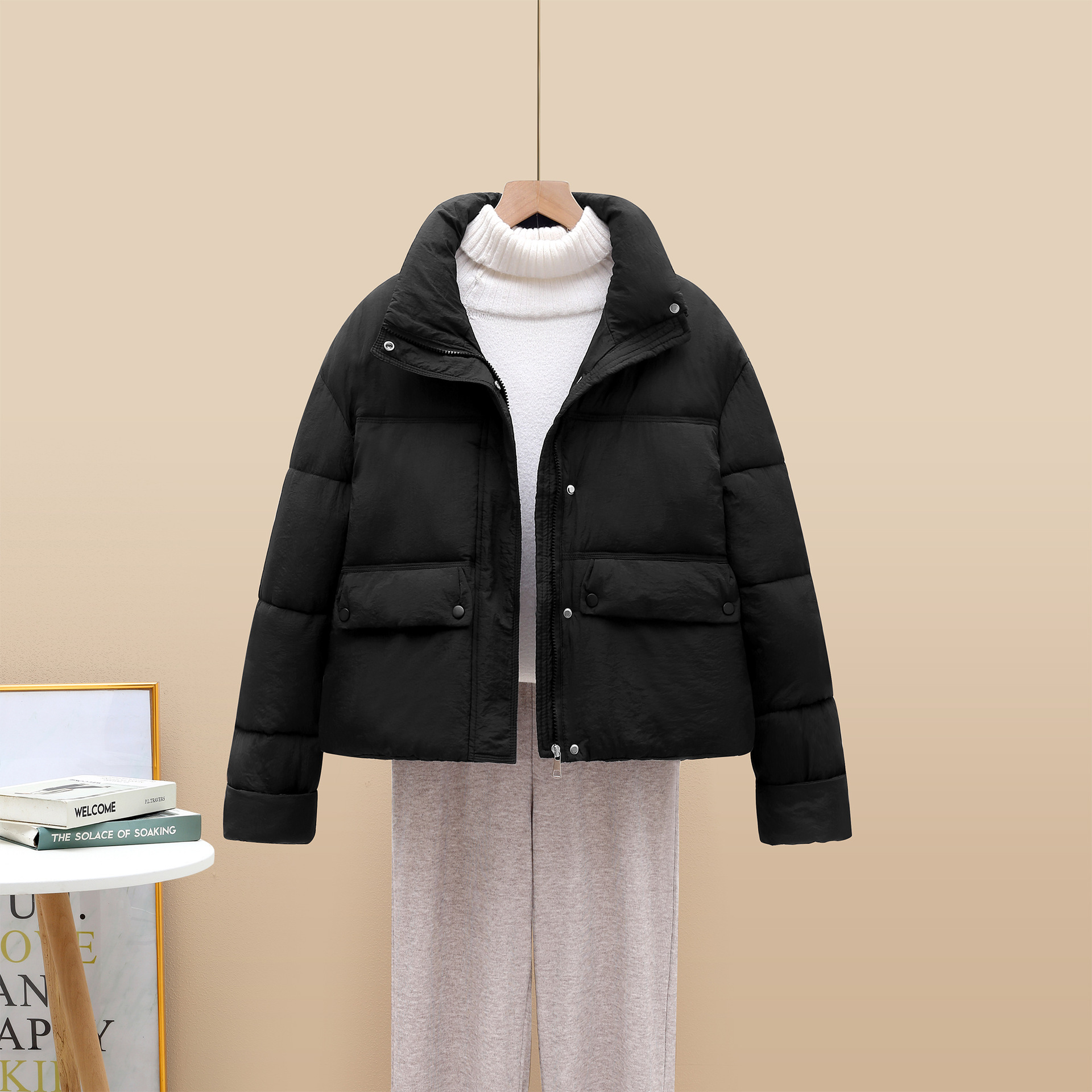 2025 otoño y invierno de mujer corto chaqueta de pan pequeño estilo coreano engrosado abrigo de cuello suelto de color combinado image 6