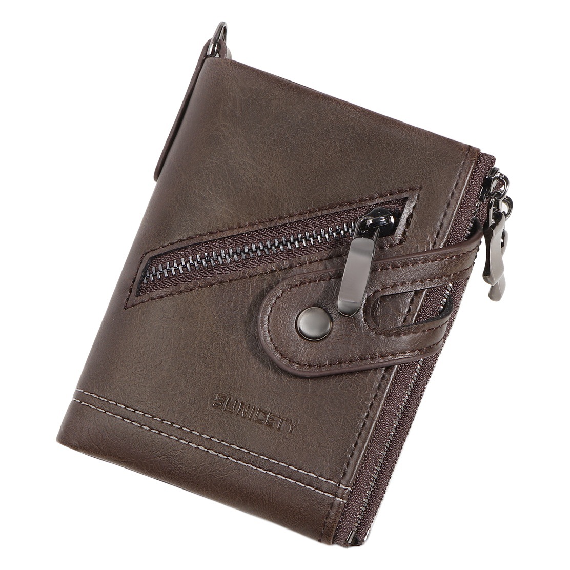 RFID Anti-theft Refresh Men's Leather Wallet Retro Double Zipper Coin Clip Short Wallet Wholesale