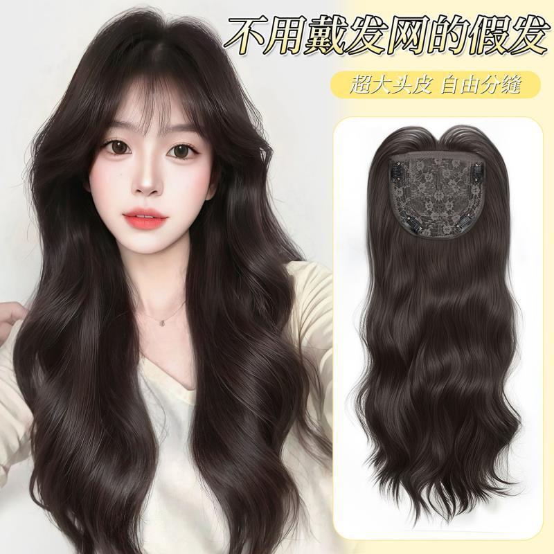 [No Need to Bring a Hair Net] Wig for Women with Full Headgear, Natural Artificial Hair with Bangs, Big Waves, Long Curly Hair and High Skull Top