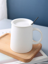 5DSU批发欧式磨砂陶瓷杯子带盖勺粗陶复古风马克杯咖啡杯家用早餐