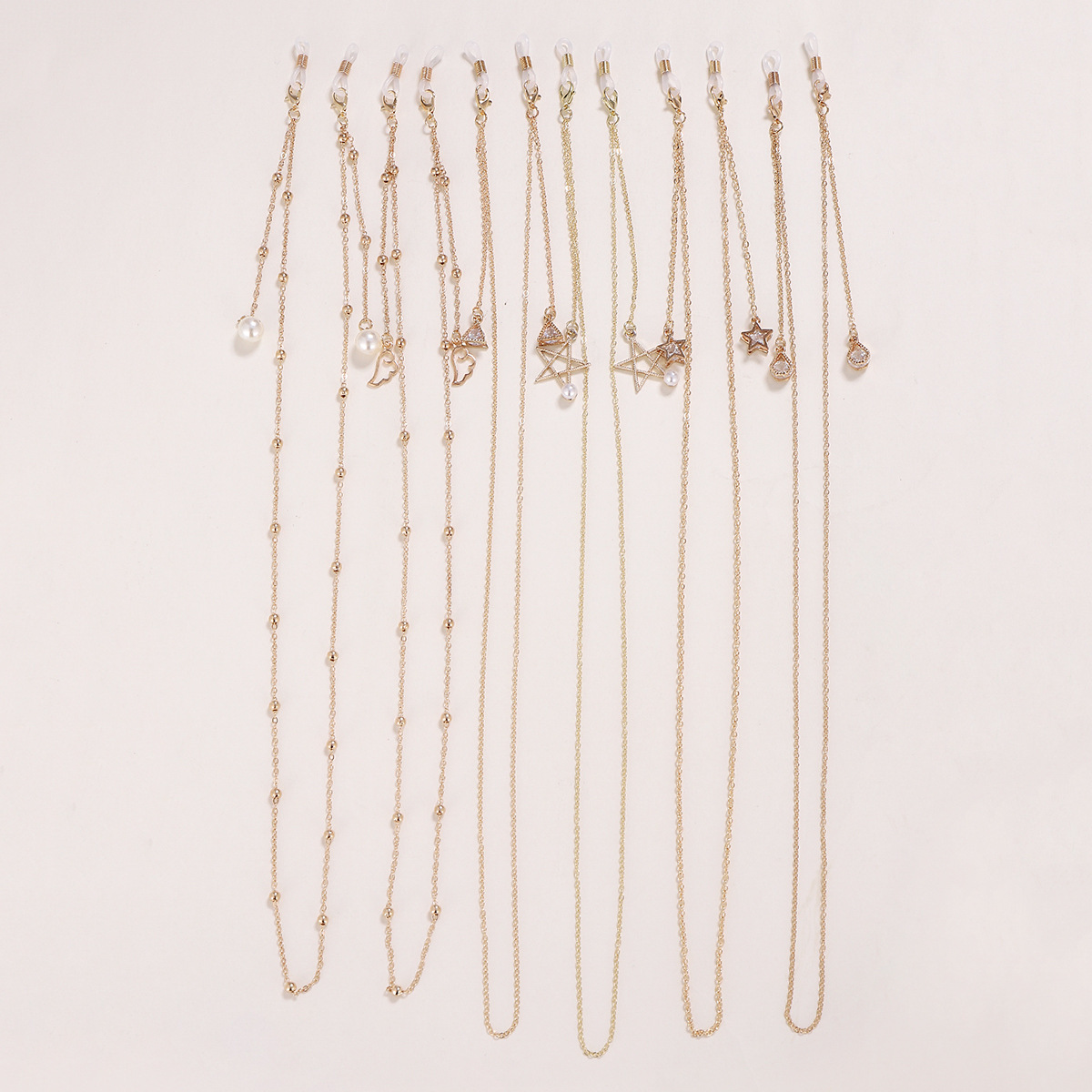 Gafas europeas y americanas de metal Halter Perla de cinco puntas estrella colgante cuello Gafas de metal cadena máscara de cordón gafas de cuerda