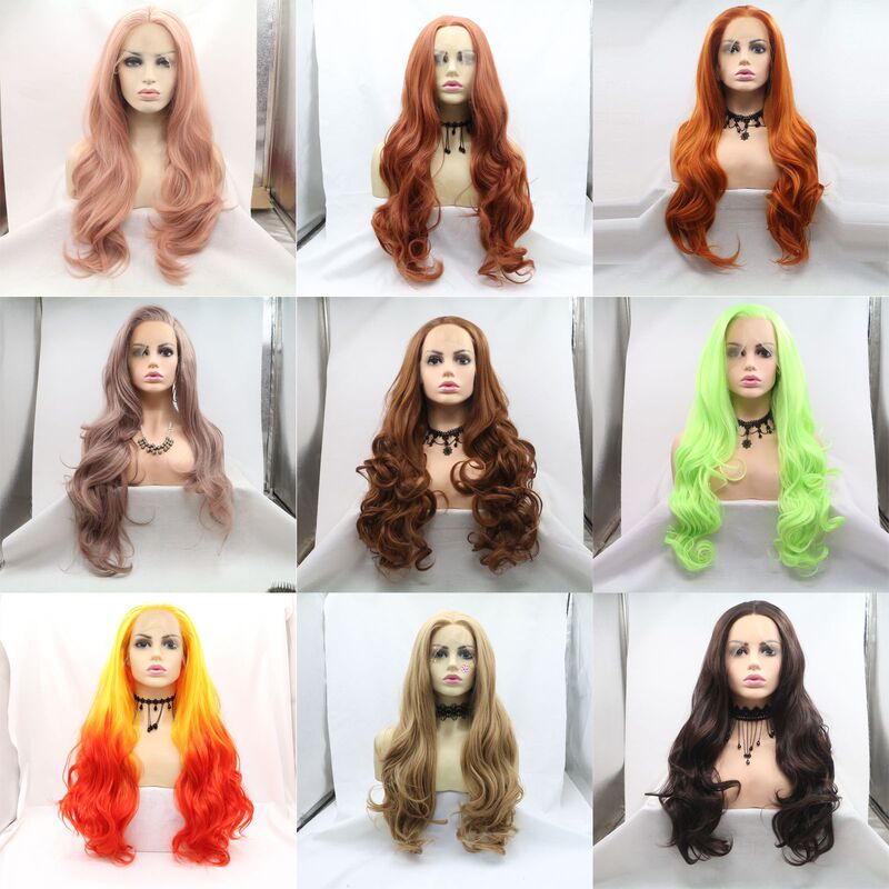 Lace Front Long Curly Synthetic Wig for Women, Full Head Wig with Realistic Large Waves and Middle Part Bangs, Cross-Border Wig