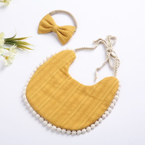 Baby saliva towel headband set linen cotton solid color printed children's double-sided bib bib baby saliva pocket