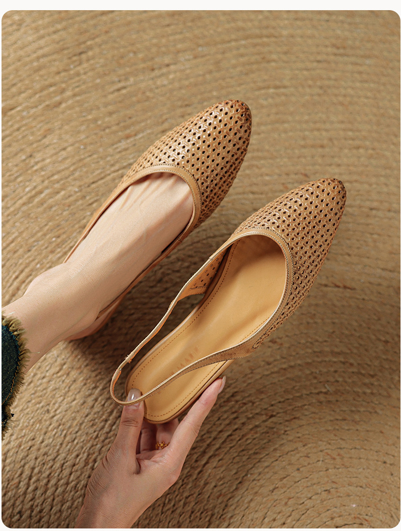 Sandal nữ da bò mũi kín quai sau đế bệt phong cách Hàn Quốc — đen chi tiết 7