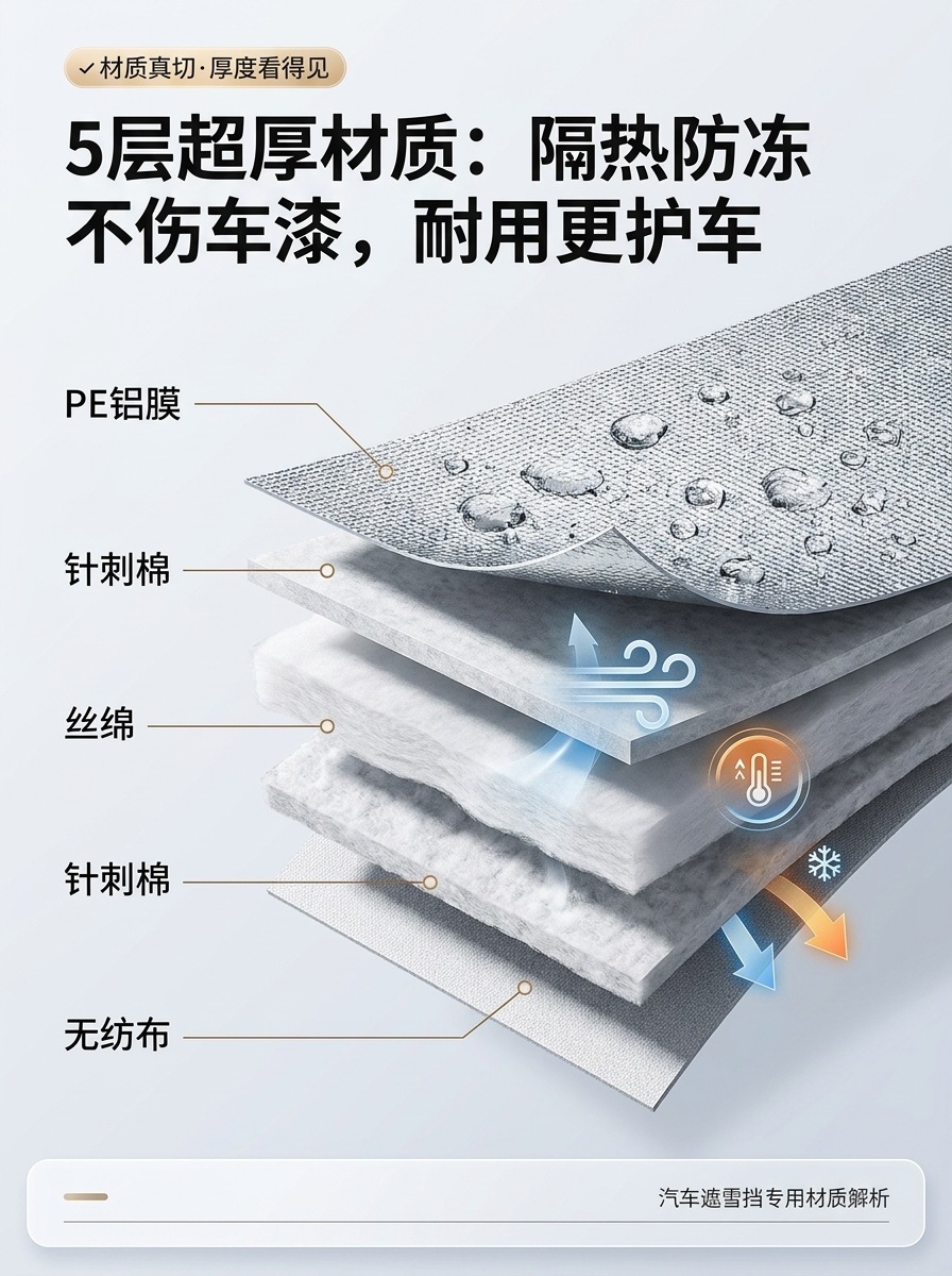 Car snow shield for front windshield, thickened snow protection half-cover, anti-freeze, sun protection, heat insulation, and sunshade for winter and summer