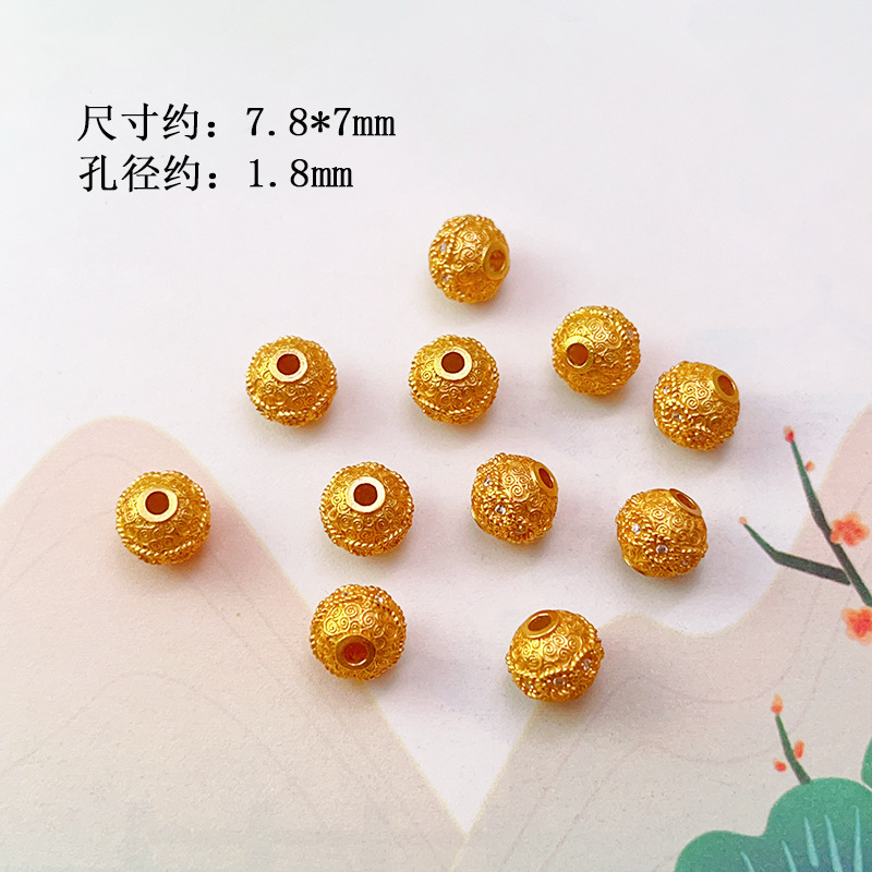 S925 Silver Gold-Plated Diamond Spacer Beads Spacer Barrel Bead Accessories Square Hamburger Bead Bracelet Bracelet DIY Necklace Accessories