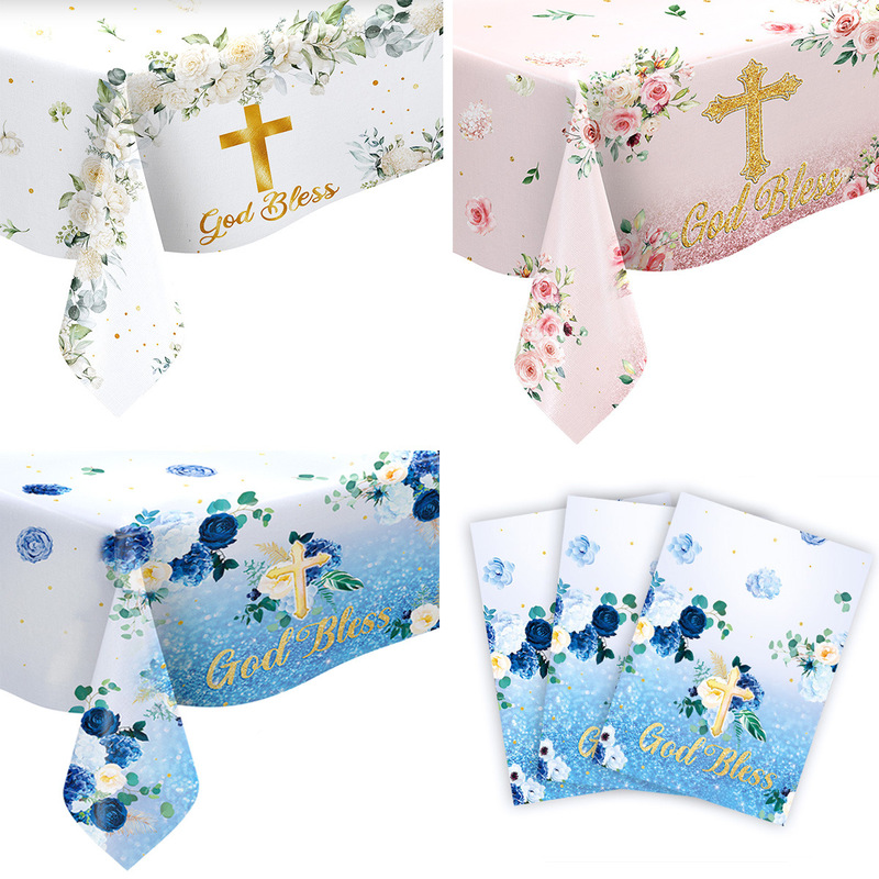 Cross Baptism Theme Disposable Tableware Napkins Tablecloth Party Venue Decoration Set Party Decoration Cross Baptism Theme Disposable Tableware Napkins Tablecloth Party Venue Decoration Set Party Decoration