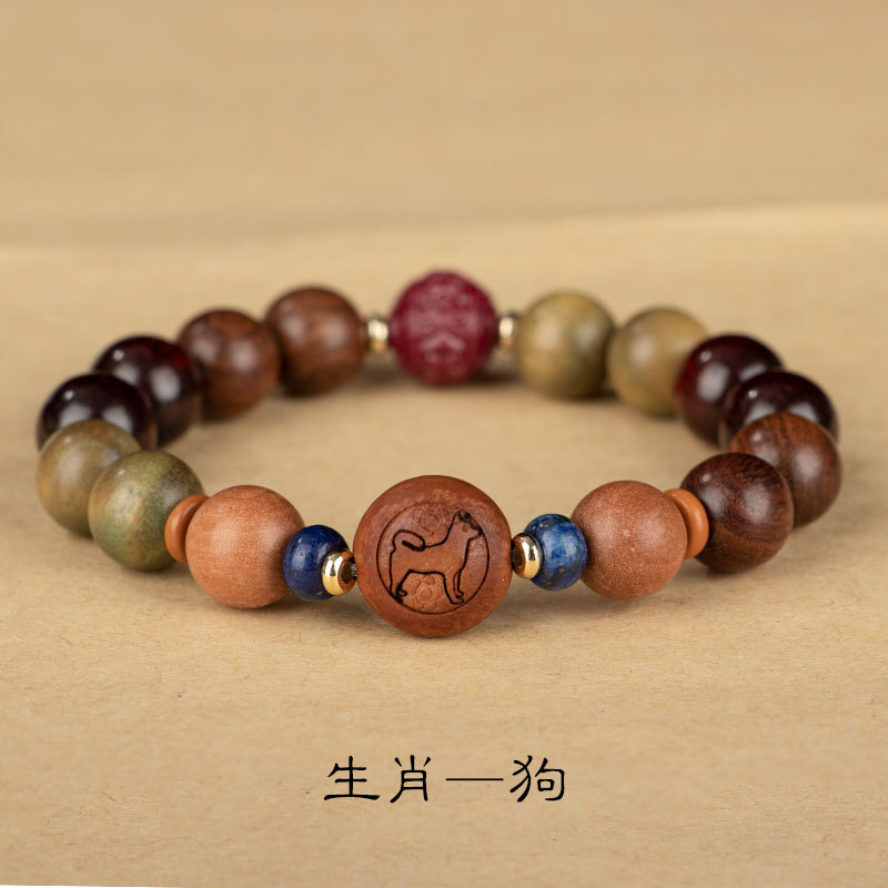 Estilo chino doce Zodiaco verde sándalo pulsera mujer dragón Zodiaco pulsera cinabrio suerte cuentas pareja pulsera