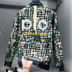 美式潮牌字母刺绣扎染拼色男士外套2025新款秋季翻领时尚夹克上衣