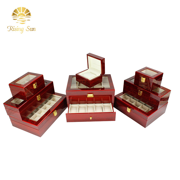 Watch box wholesale red wood grain series in stock watch box wooden watch box 6 10 12 bits