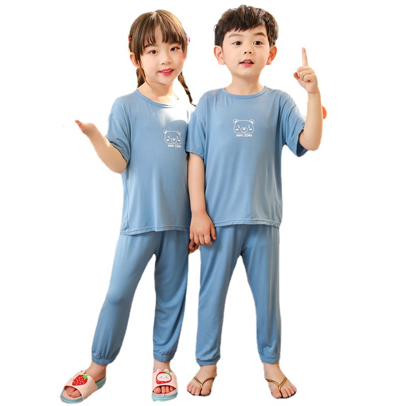(2개) 어린이 모달 파자마 2021 새 여름 반팔 바지 소년과 소녀를위한 에어컨 의류  얇은 마스크 의류 세트