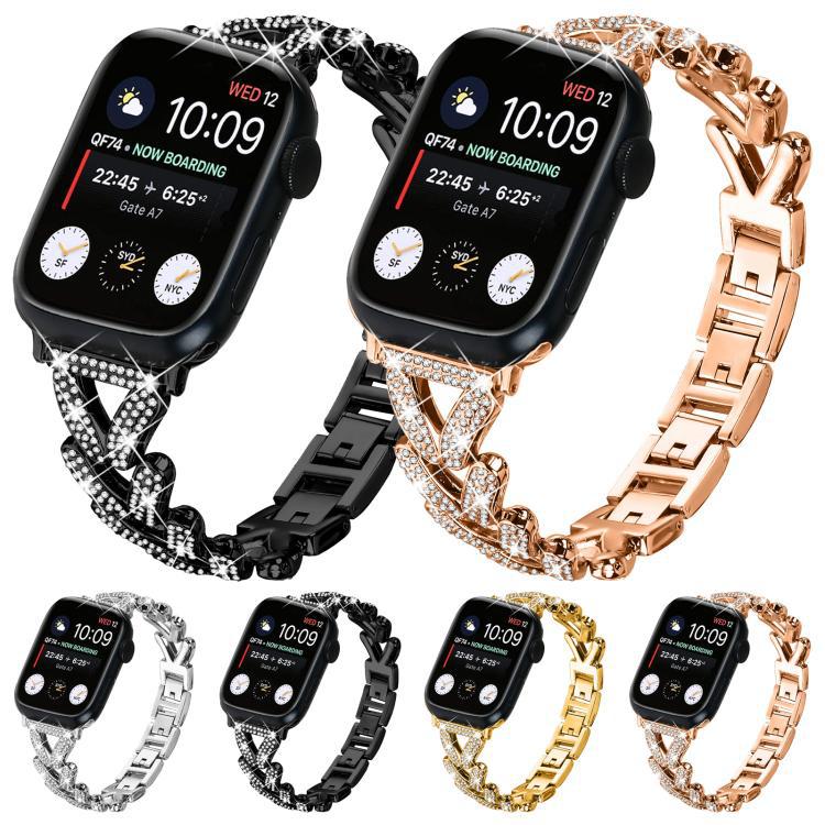 xDfind Correa de metal con diamantes de lino para Apple Watch 38 / 40 / 41 / S10 42mm 20m
