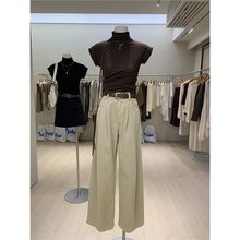 米白色牛仔裤女春季2025新款高腰显瘦窄版阔腿裤宽松直筒拖地长裤