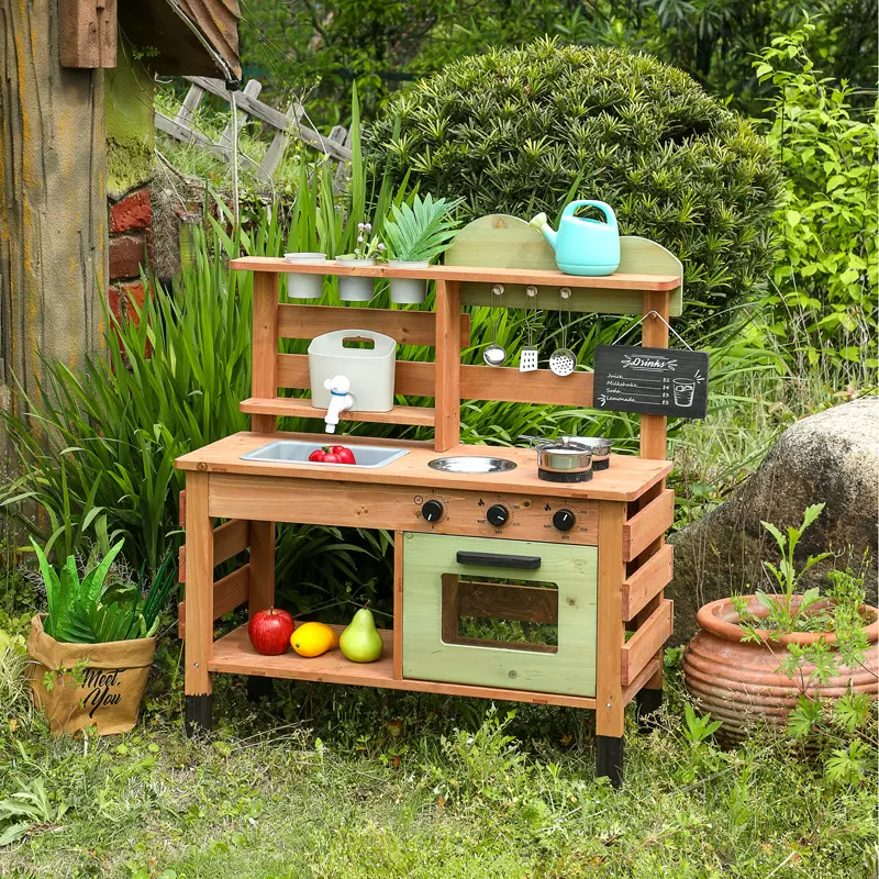 工具儿童户外幼儿园露天木制厨房玩具过家家木质台厨具灶台出水