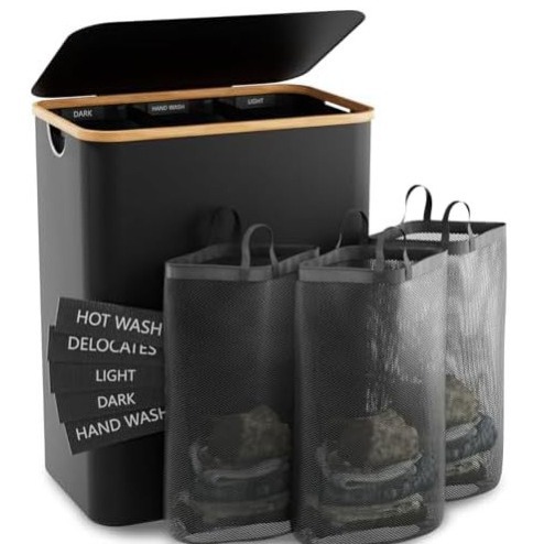 Transfronterizo de bambú japonés cesta de la ropa dormitorio con bolsa interior con tapa plegable ropa sucia cesta de almacenamiento de baño partición