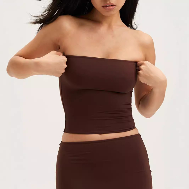 Spot American Sexy Nude Skin-Fribottomly One-Piece Tube Top for Women Pure Desire Sexy Bottoming Chest Wrap Sports Fitness Vacation