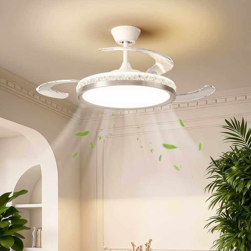 2025 New Fan Lamp Restaurant Ceiling Fan Lamp Accessible Luxury High-End Modern Simple Bedroom Fan Integrated Lamp