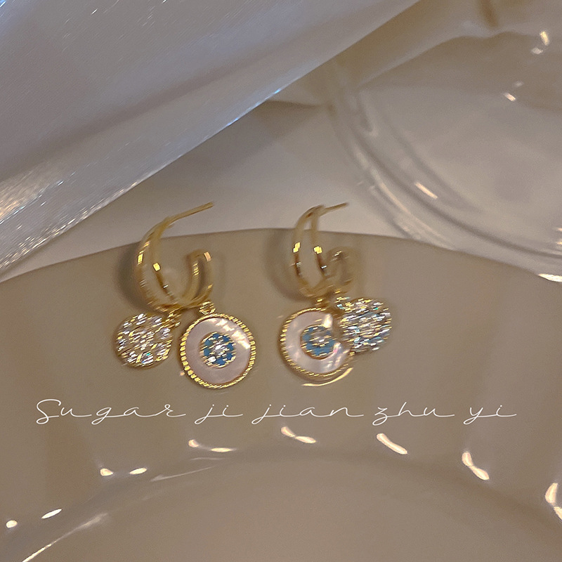 925银针圆环耳坠精致高级感轻奢复古气质温柔锆石耳环耳饰女