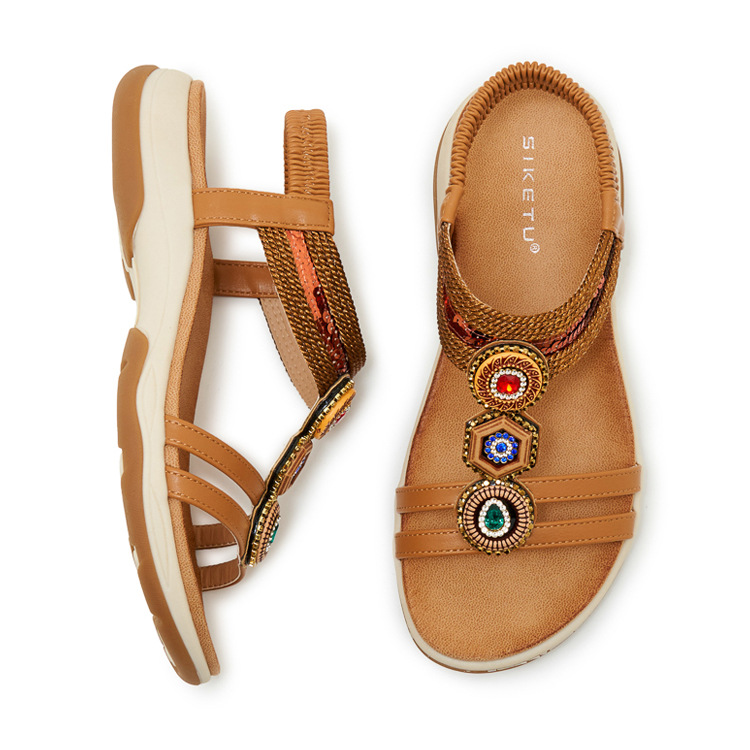 Sandal nữ đế xuồng platform phối đá màu cổ điển phong cách Amazon — màu nâu, Champagne màu, màu đen chi tiết 30