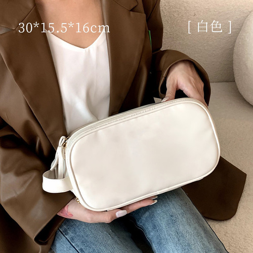  High-Quality Dual Zipper PU Makeup Bag with Double Opening, Large Capacity, Wide Opening, Portable and Multifunctional Storage Bag