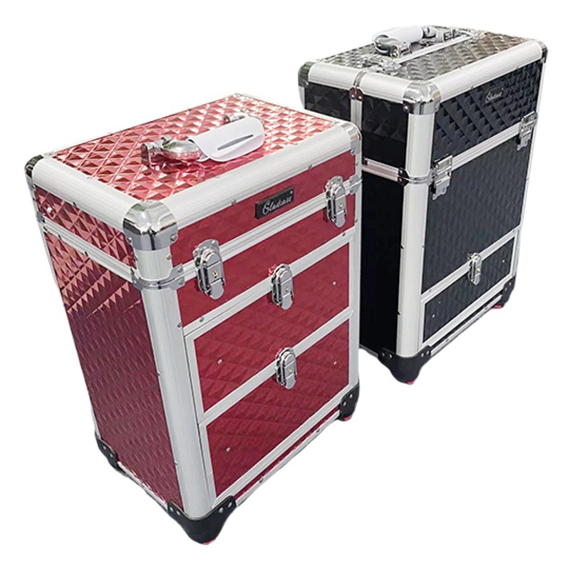 Venta al por mayor caso cosmético aleación de aluminio portátil tatuaje bordado Caja de Herramientas uñas belleza pestañas maquillaje multi-caja de almacenamiento de gran capacidad